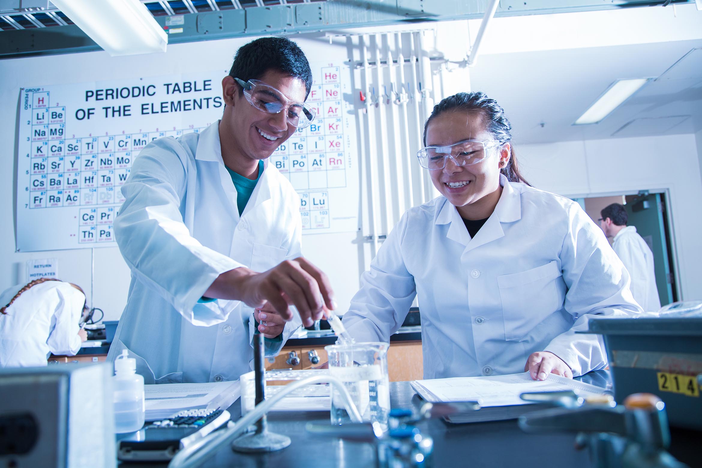 This is an image of two students doing chemistry research in a lab.